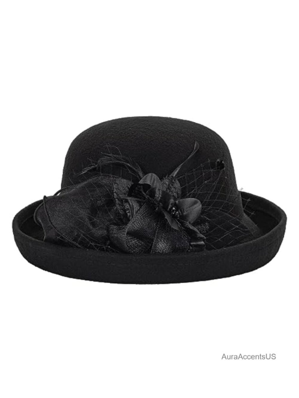 Wool Felt Bowler Hat Vintage 1920s Upturn Brim Adjustable Derby Cloche